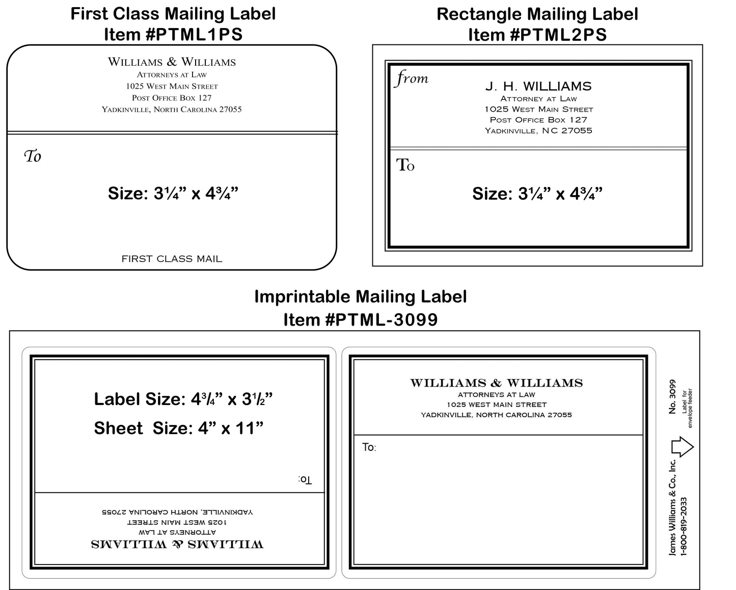 Printed Mailing Labels, White, Peel & Stick, Black Ink
