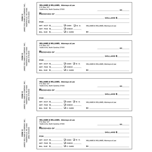 Printed Receipt Books, Carbonless, White original, Yellow copy, 300 Receipts/Book, 5 Books/Box