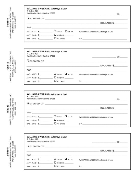 Printed Receipt Books, Carbonless, White original, Yellow copy, 300 Receipts/Book, 5 Books/Box